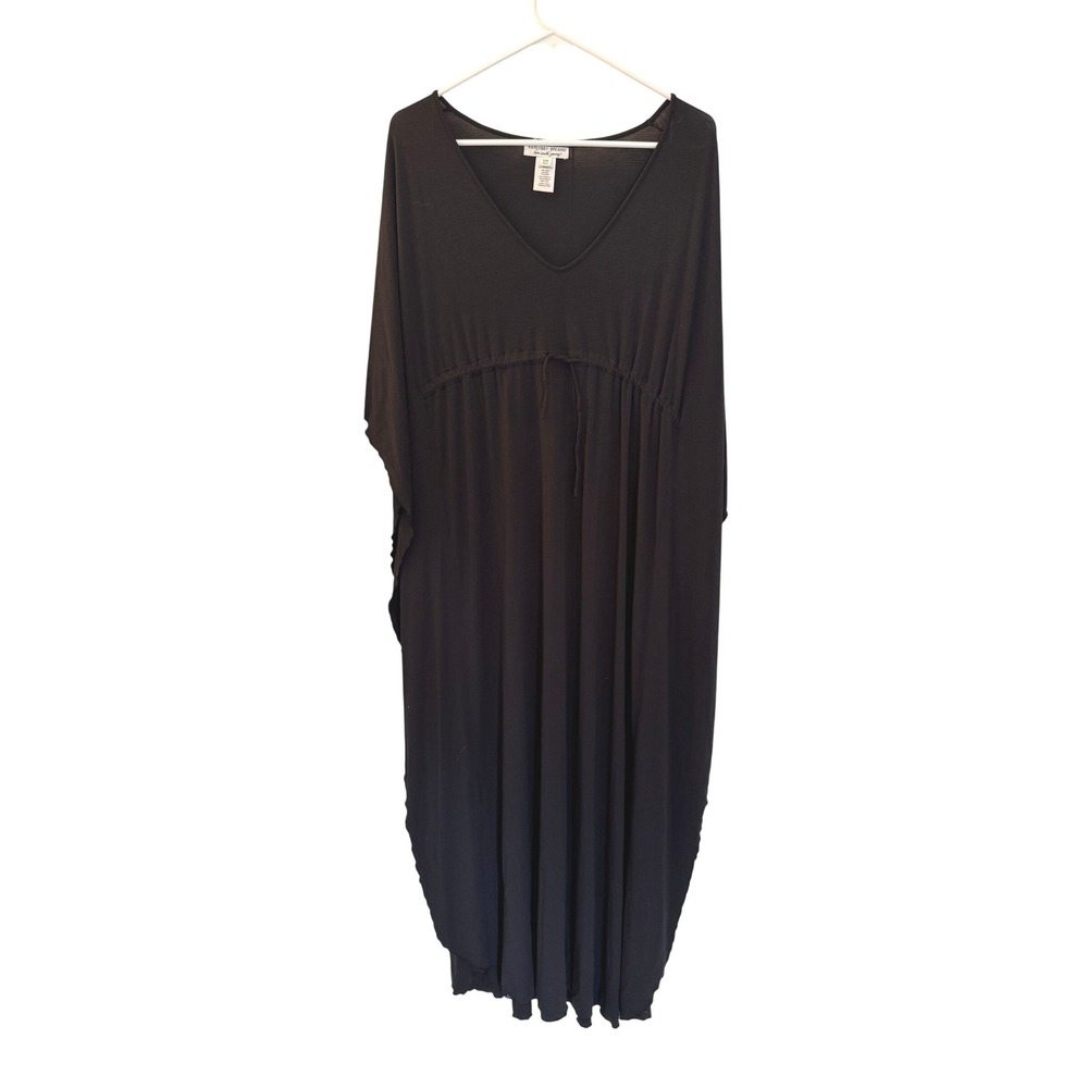 Barefoot Dreams Luxe Milk Jersey Paradise Cove Kaftan Dress Black V-Neck Small